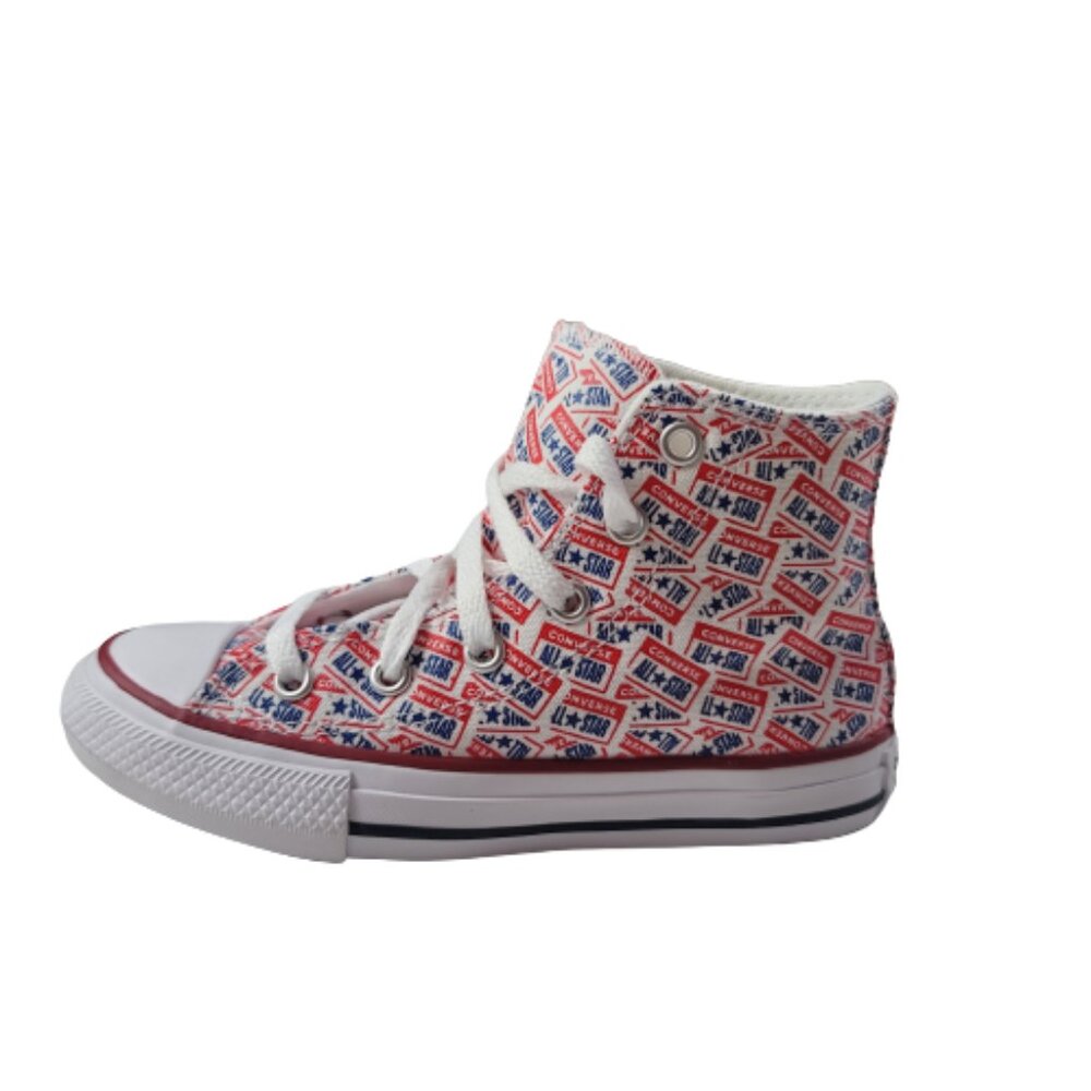 Converse Chuck Taylor All Star Hi Red White Blue Print Sneakers Size 12 NIB
